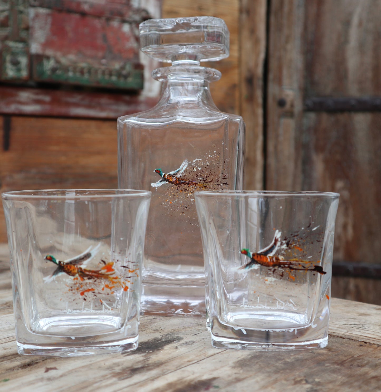 Hand painted Pheasant glassware
