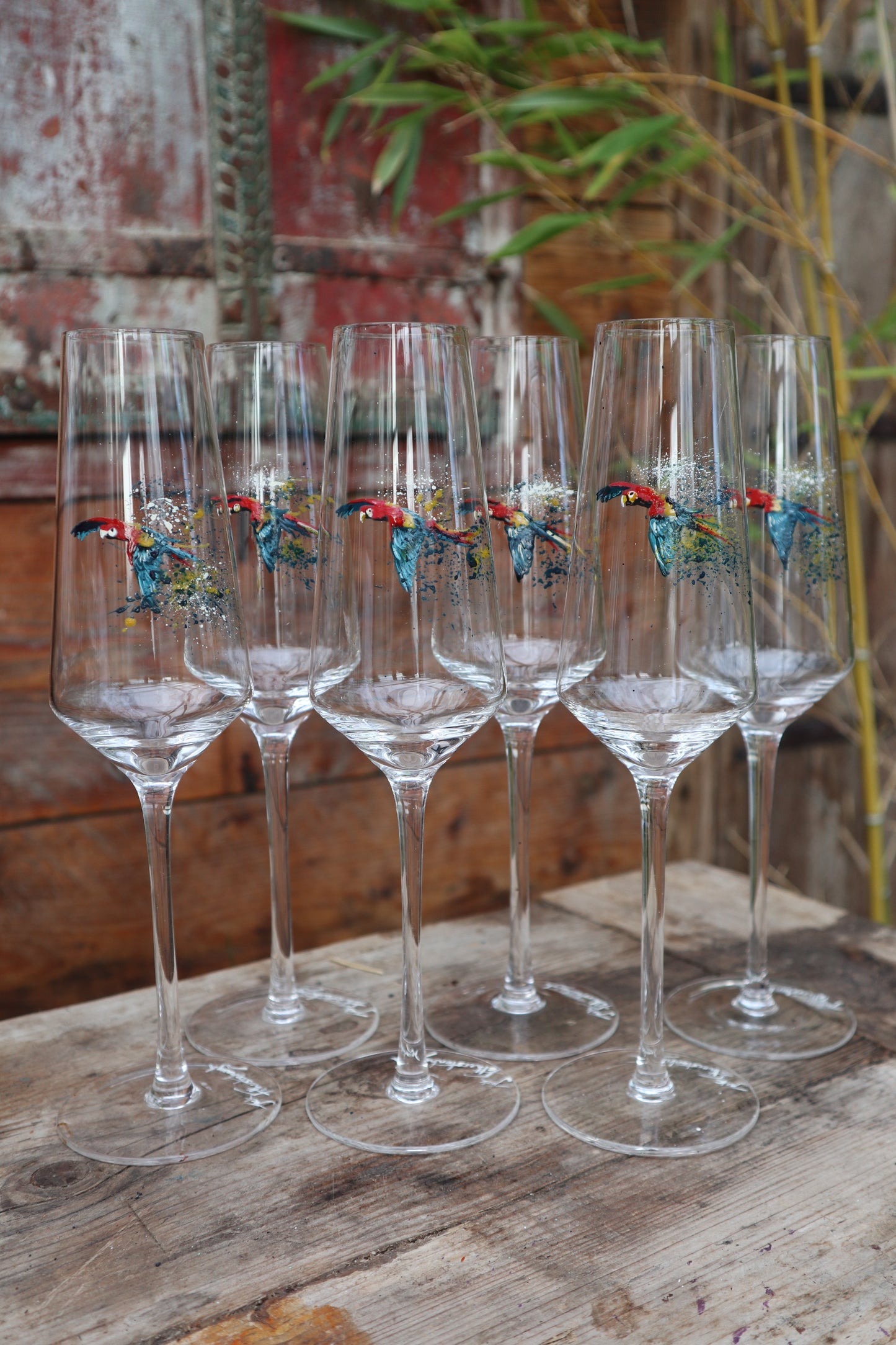 Set of Parrot Champagne Flutes (Hand painted)
