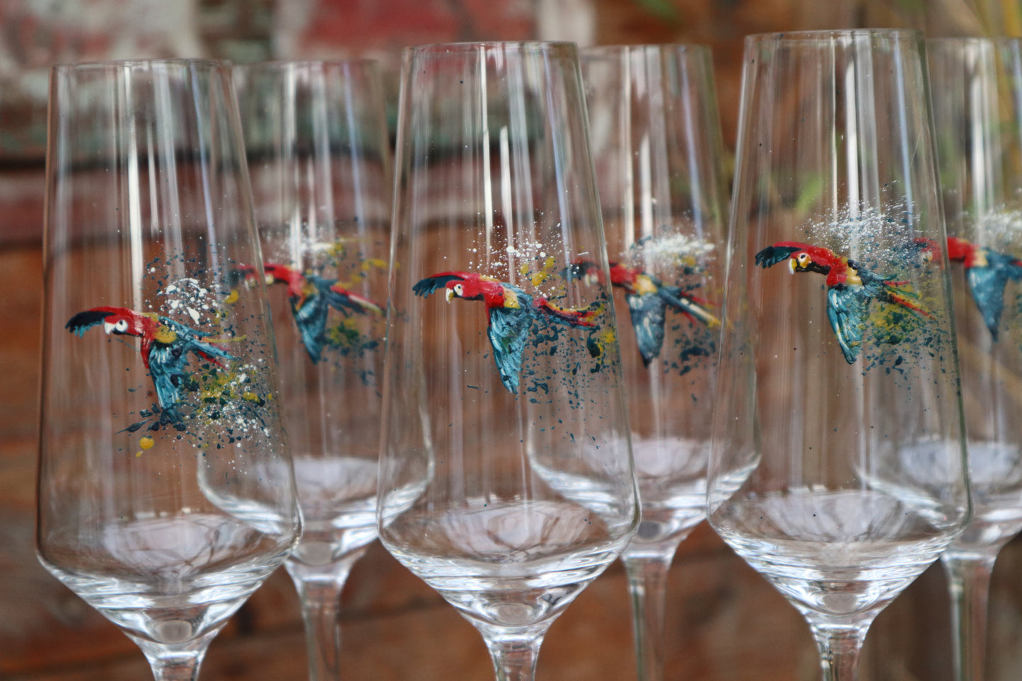 Set of Parrot Champagne Flutes (Hand painted)