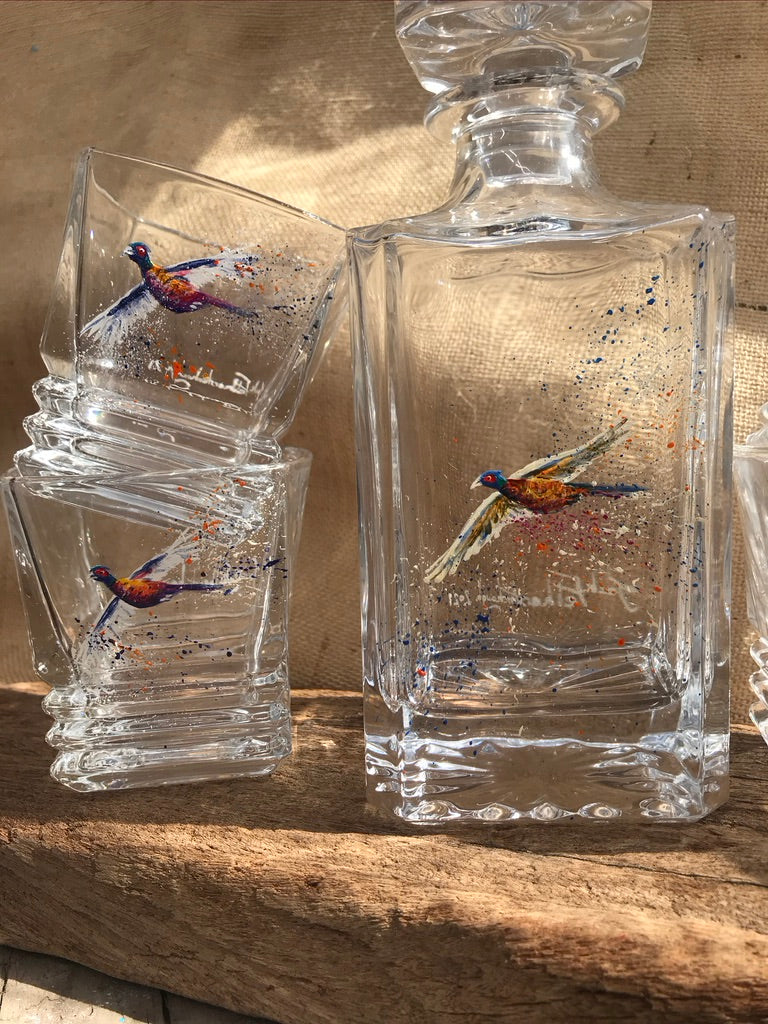 Hand painted Pheasant glassware