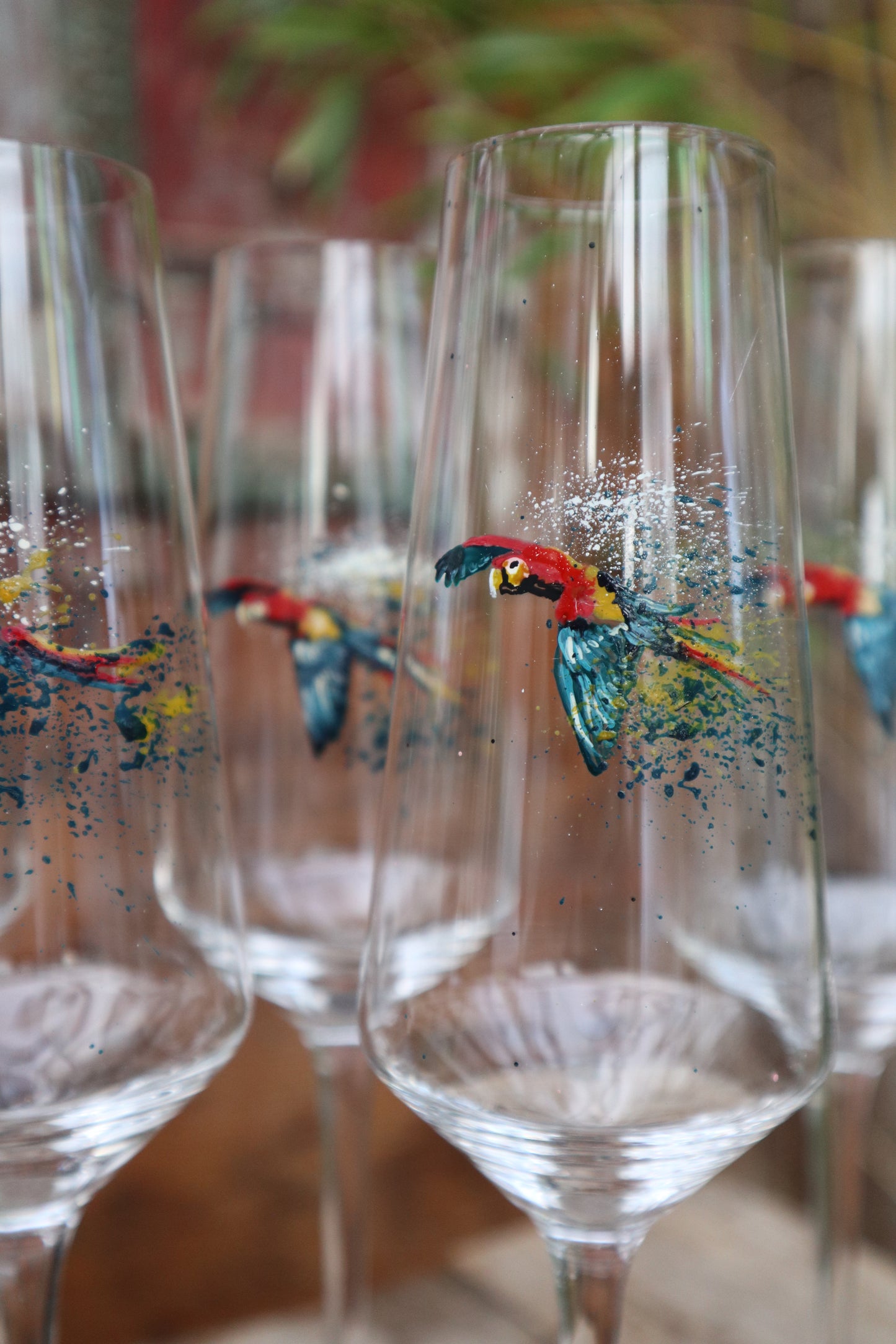 Set of Parrot Champagne Flutes (Hand painted)