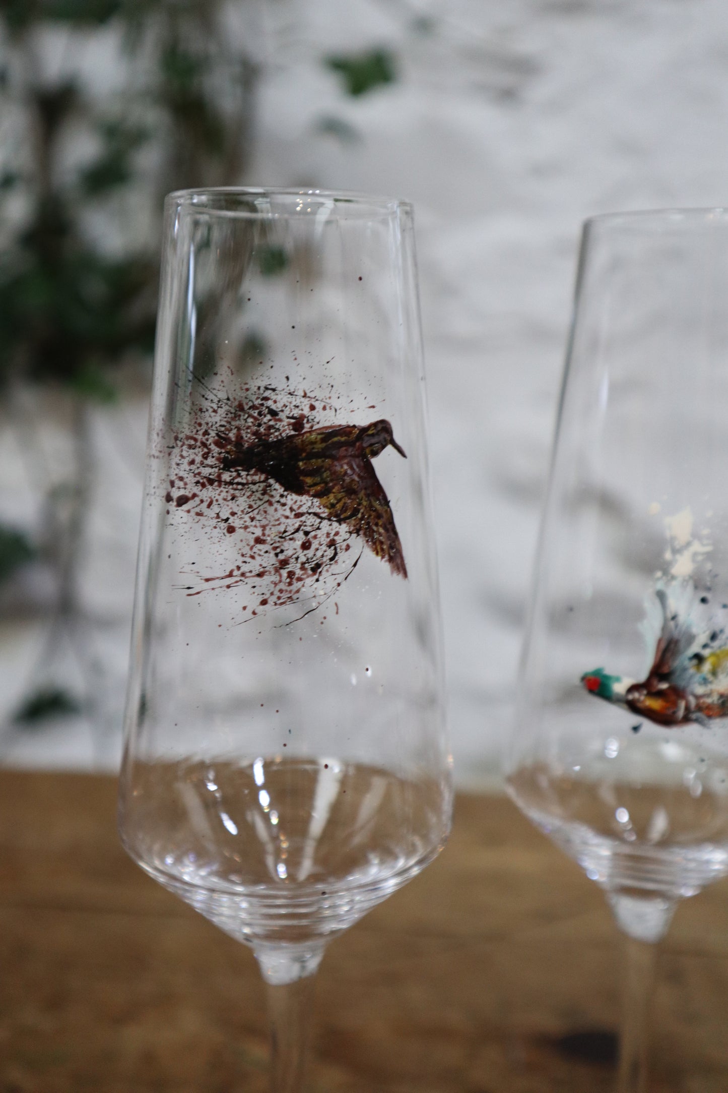 Set of 4 Game Bird Champagne Flutes (Hand painted)