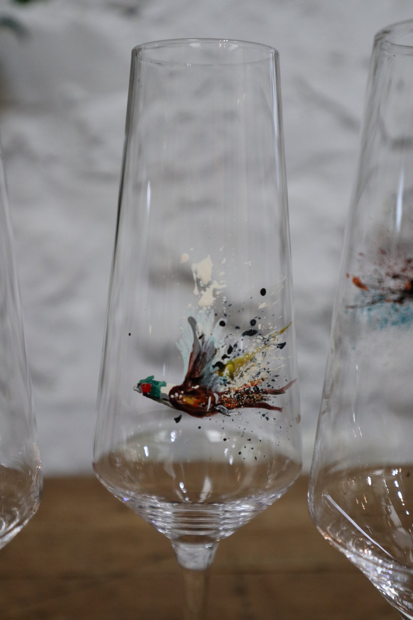 Set of 4 Game Bird Champagne Flutes (Hand painted)