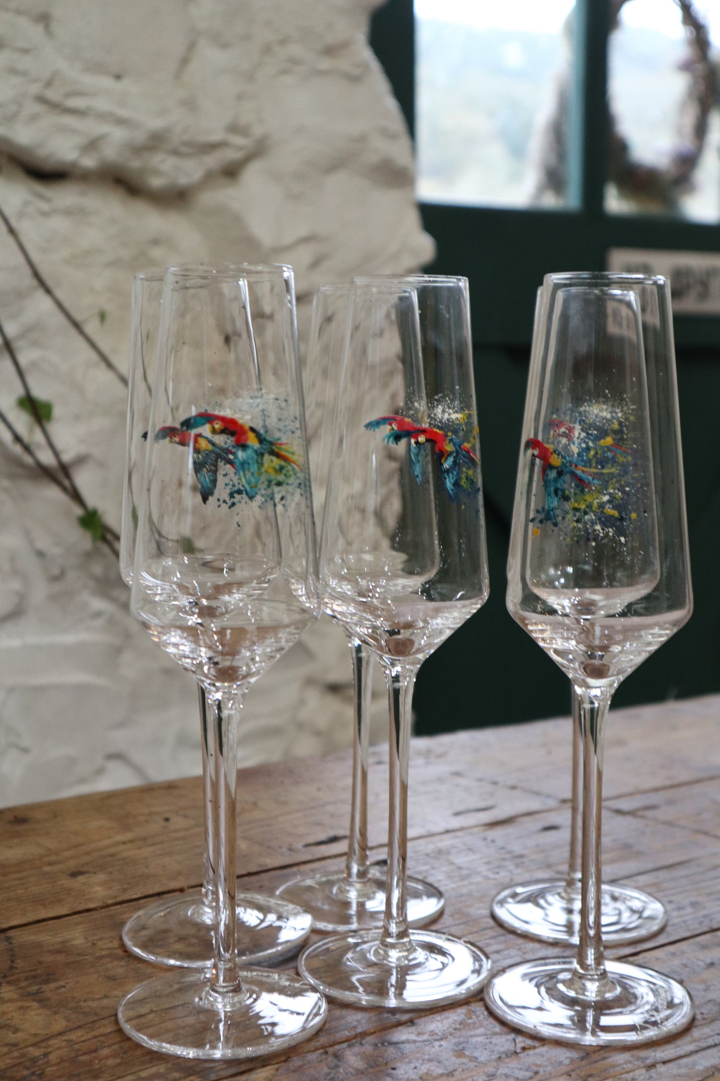 Set of Parrot Champagne Flutes (Hand painted)