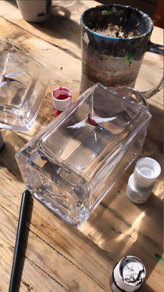 Hand painted Pheasant glassware