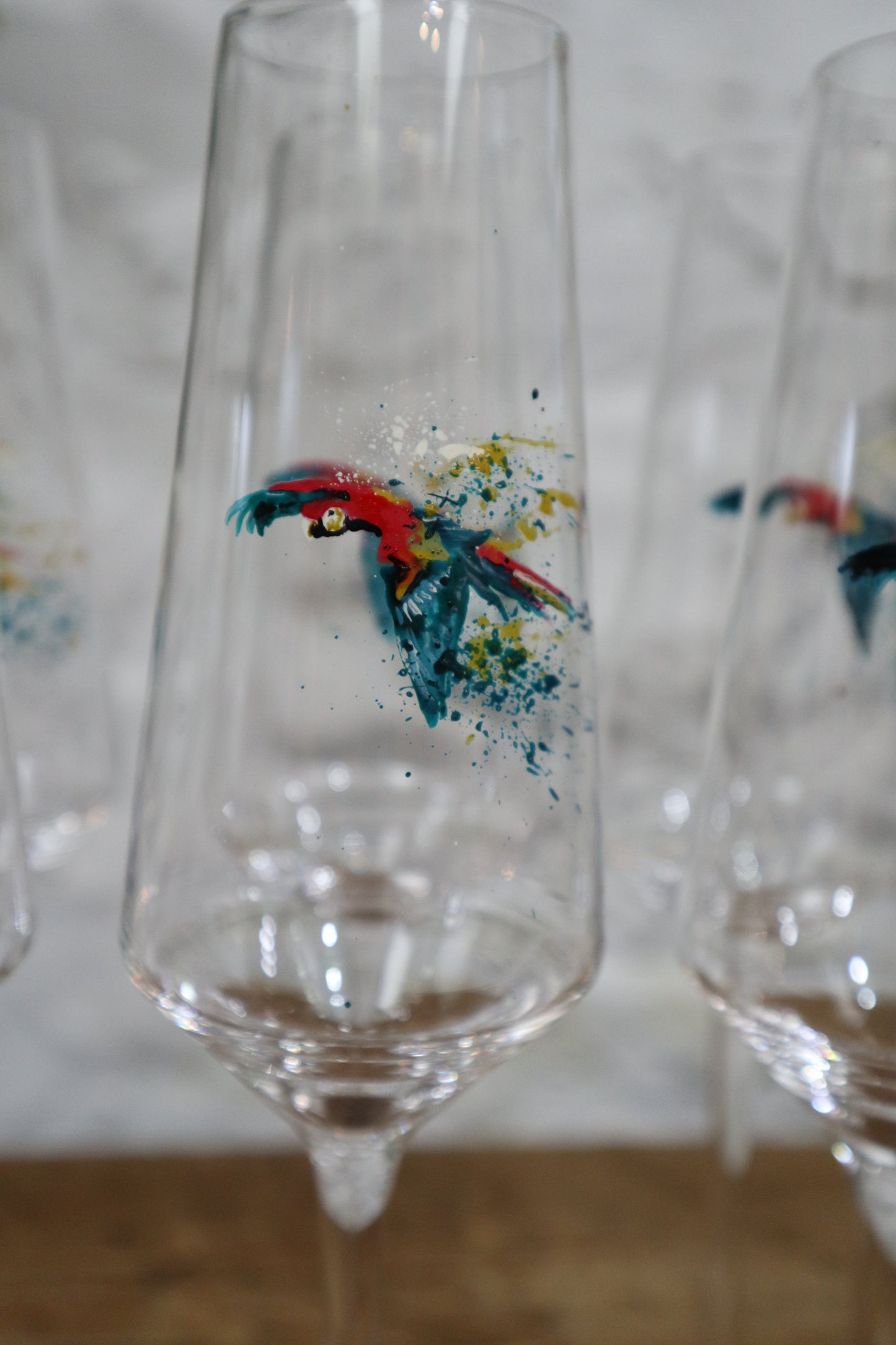 Set of Parrot Champagne Flutes (Hand painted)