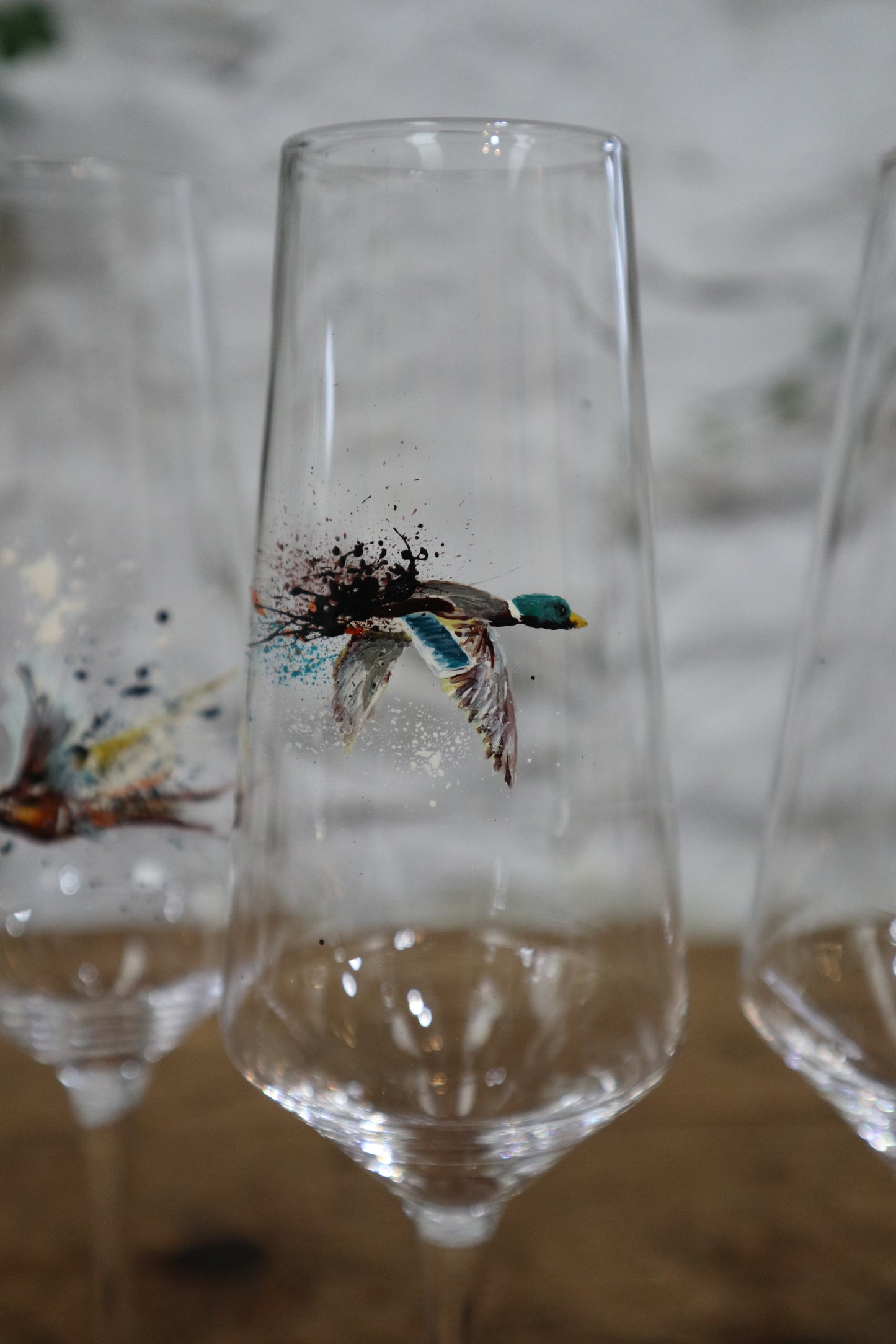Set of 4 Game Bird Champagne Flutes (Hand painted)