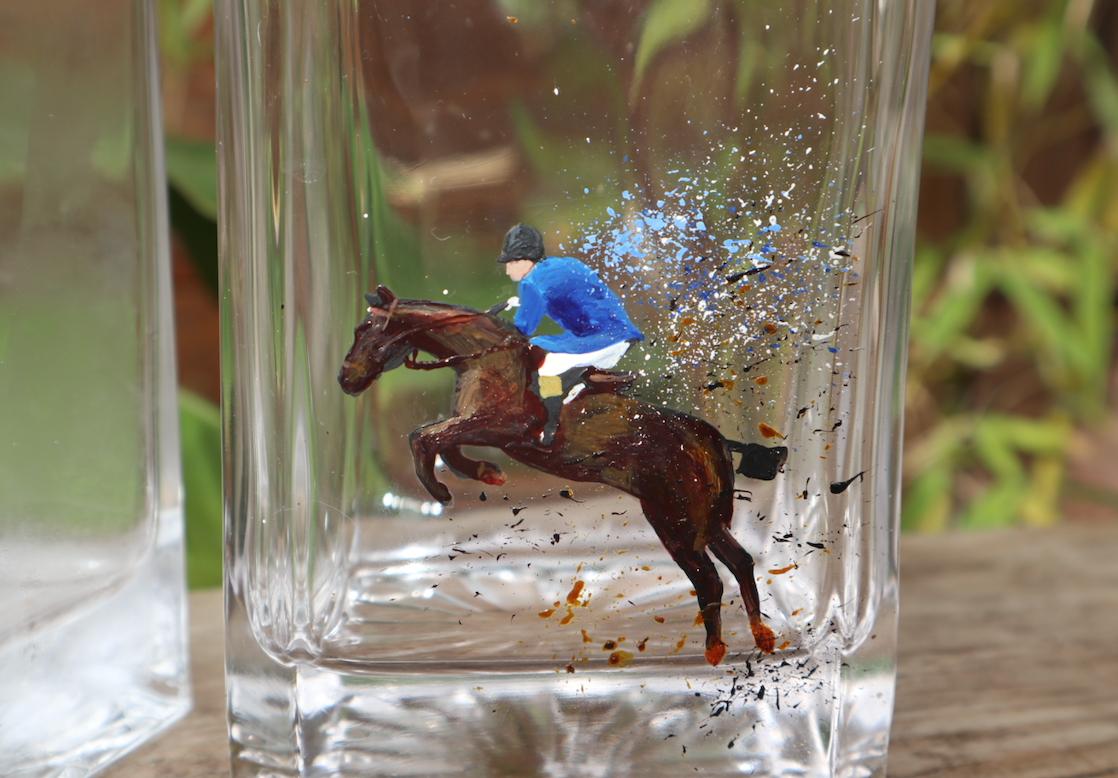 Pair of Riders on horse Decanters