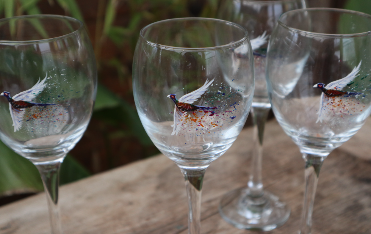 Set of 4 Pheasant Wine Glasses