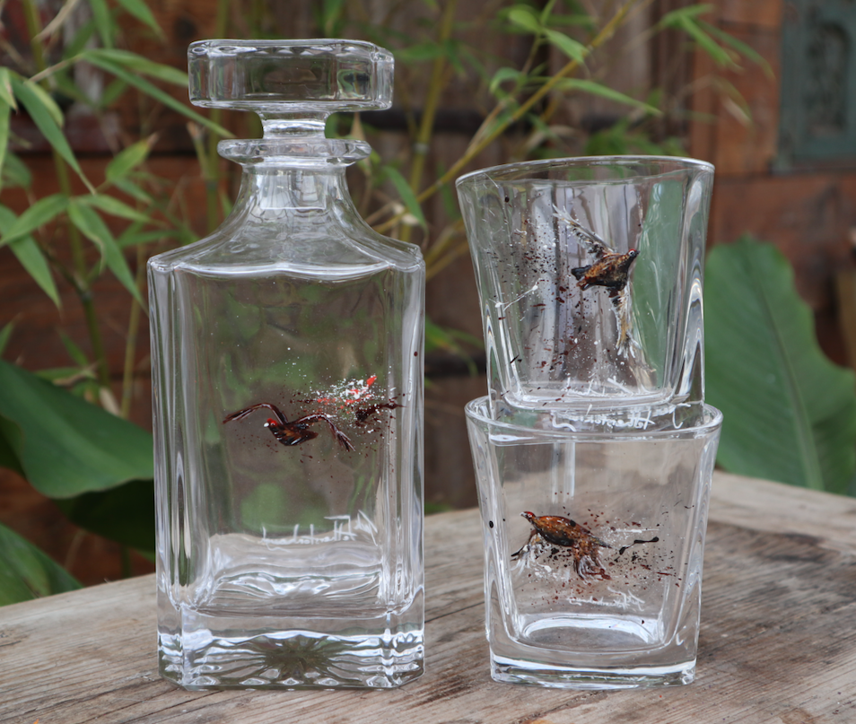 Hand Painted Red Grouse Glassware