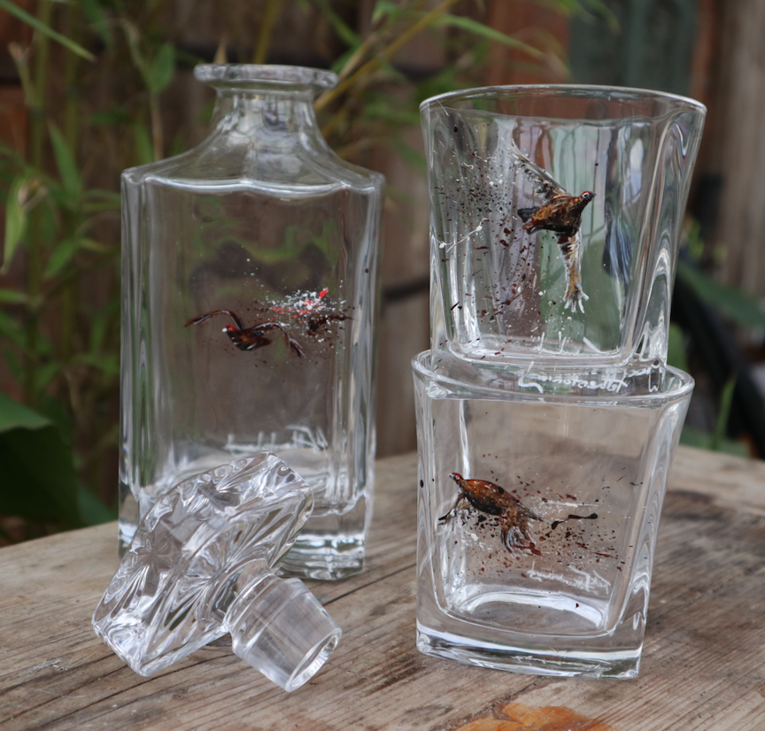 Hand Painted Red Grouse Glassware