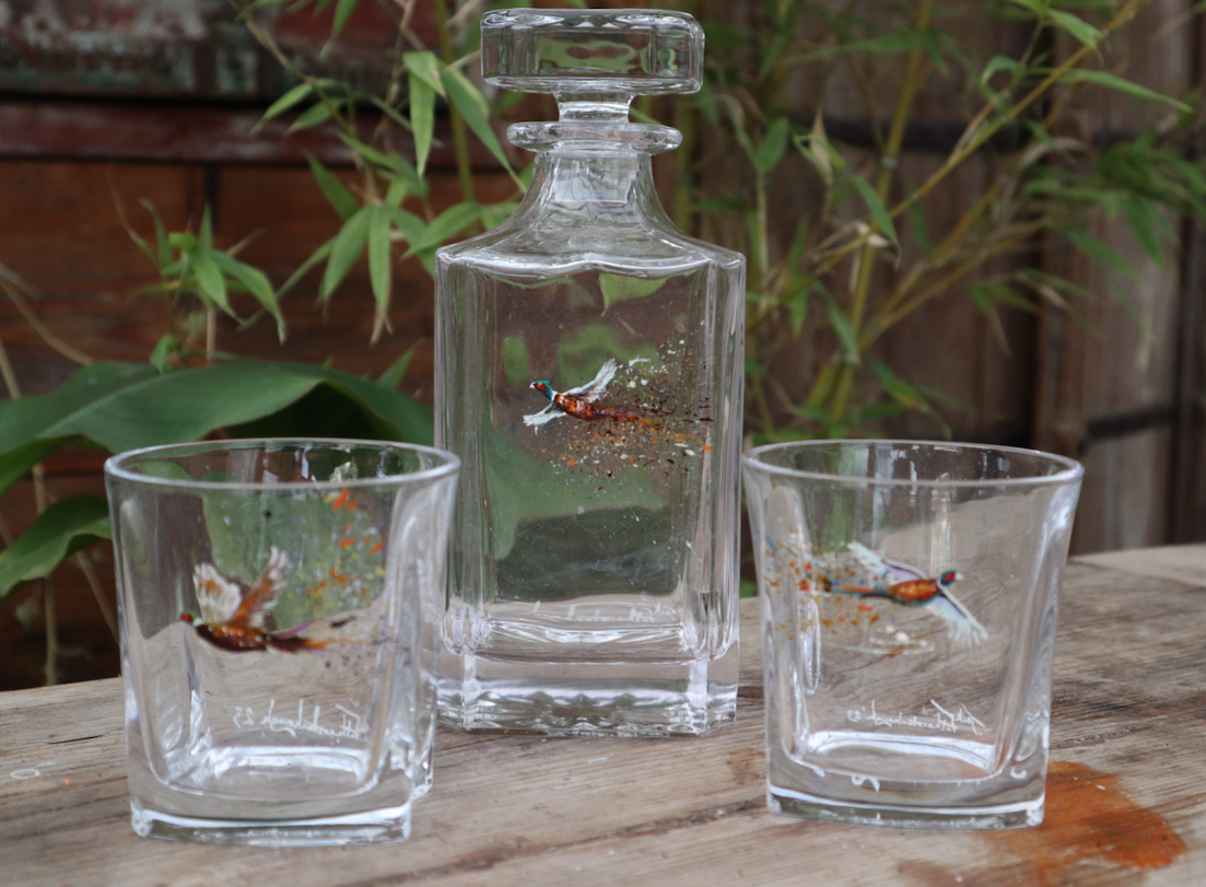 Hand painted Pheasant glassware