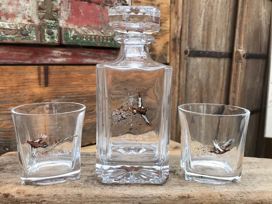 Hand Painted Red Grouse Glassware