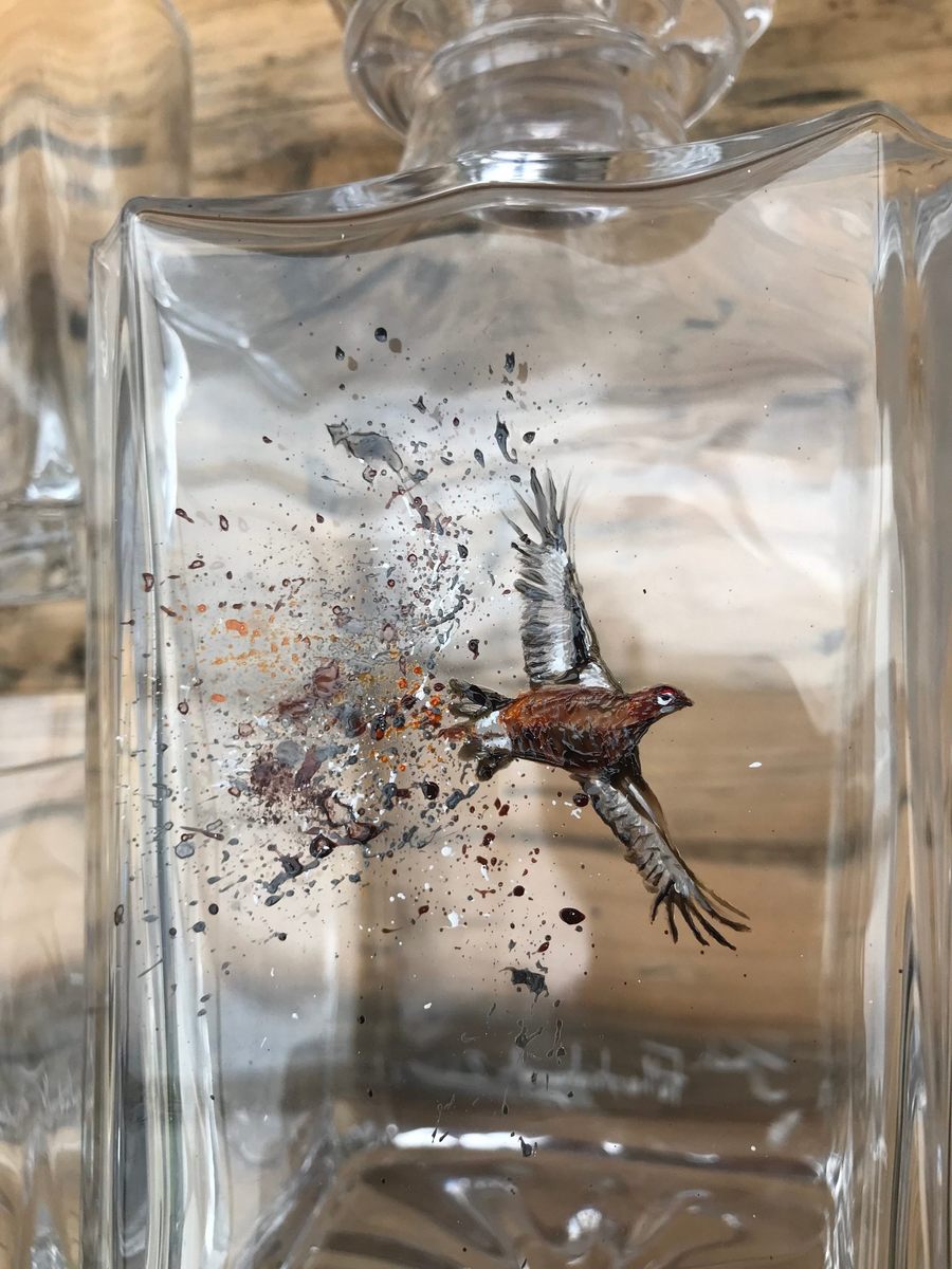 Hand Painted Red Grouse Glassware
