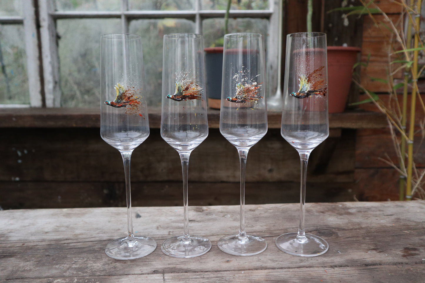 Hand painted Pheasant glassware