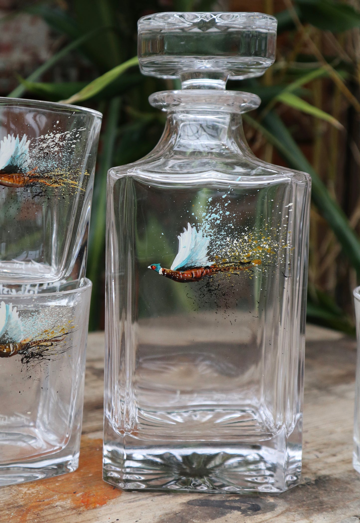 Hand painted Pheasant glassware