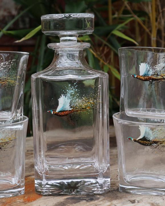 Hand painted Pheasant glassware