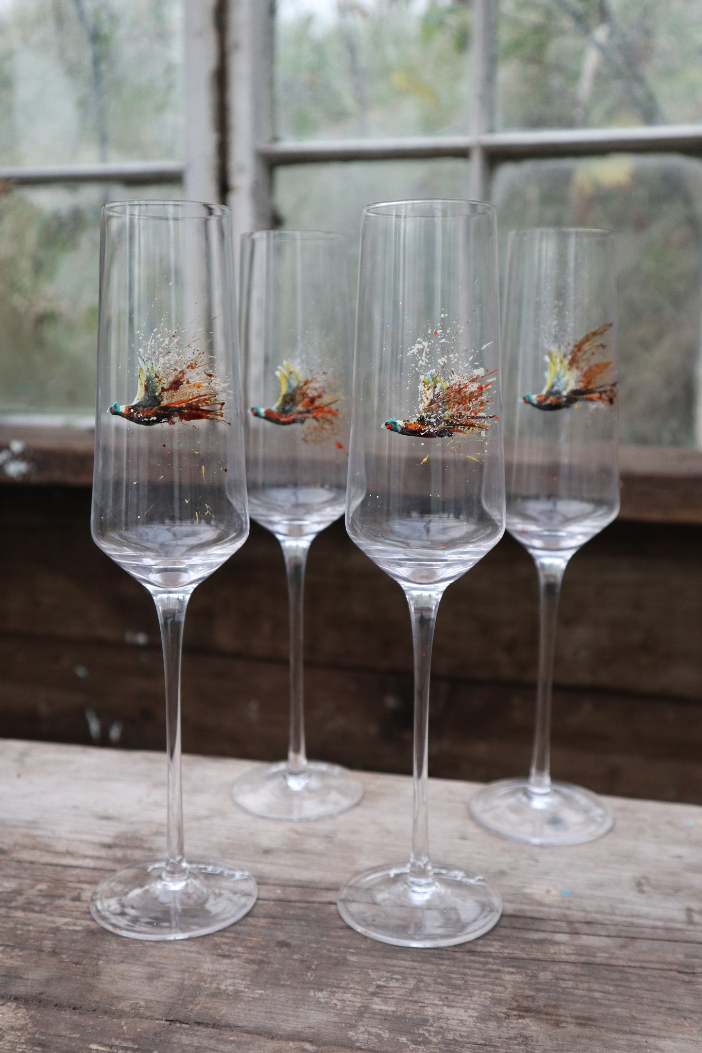 Hand painted Pheasant glassware