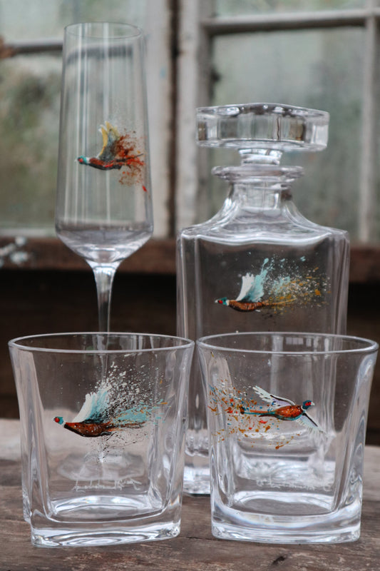 Hand painted Pheasant glassware