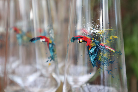 Set of Parrot Champagne Flutes (Hand painted)