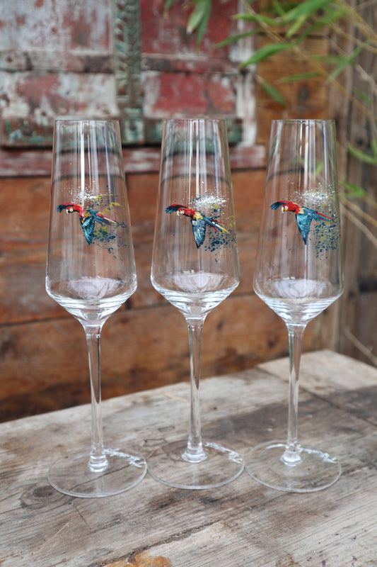 Set of Parrot Champagne Flutes (Hand painted)