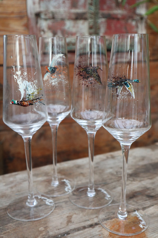 Set of 4 Game Bird Champagne Flutes (Hand painted)