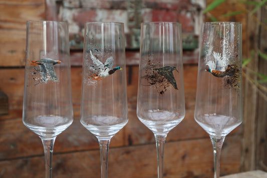 Set of 4 Game Bird Champagne Flutes (Hand painted)