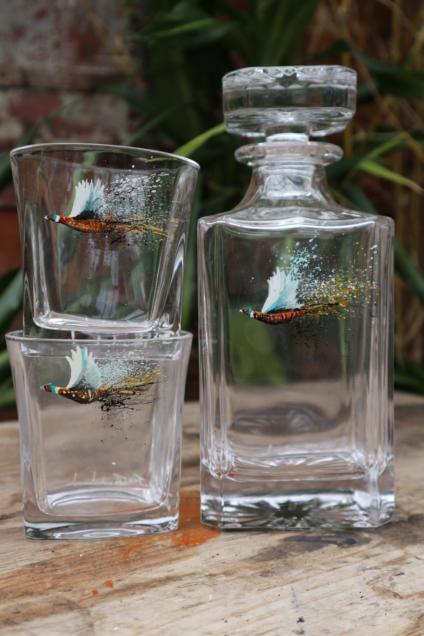 Hand painted Pheasant glassware