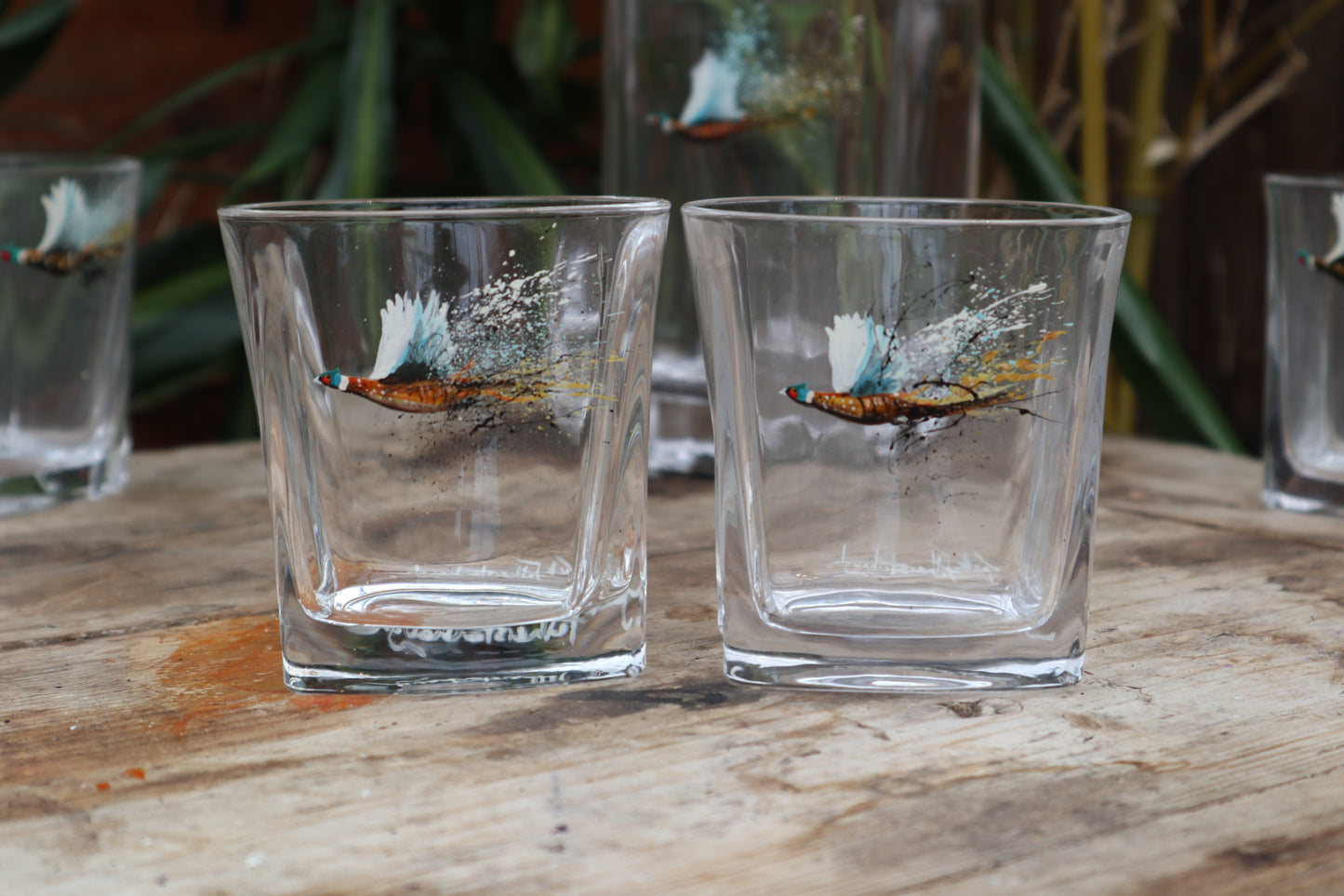 Hand painted Pheasant glassware