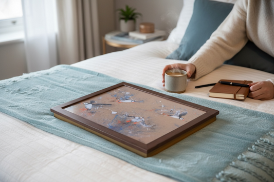 Cushioned puffin lap tray showing padded underside for comfort 