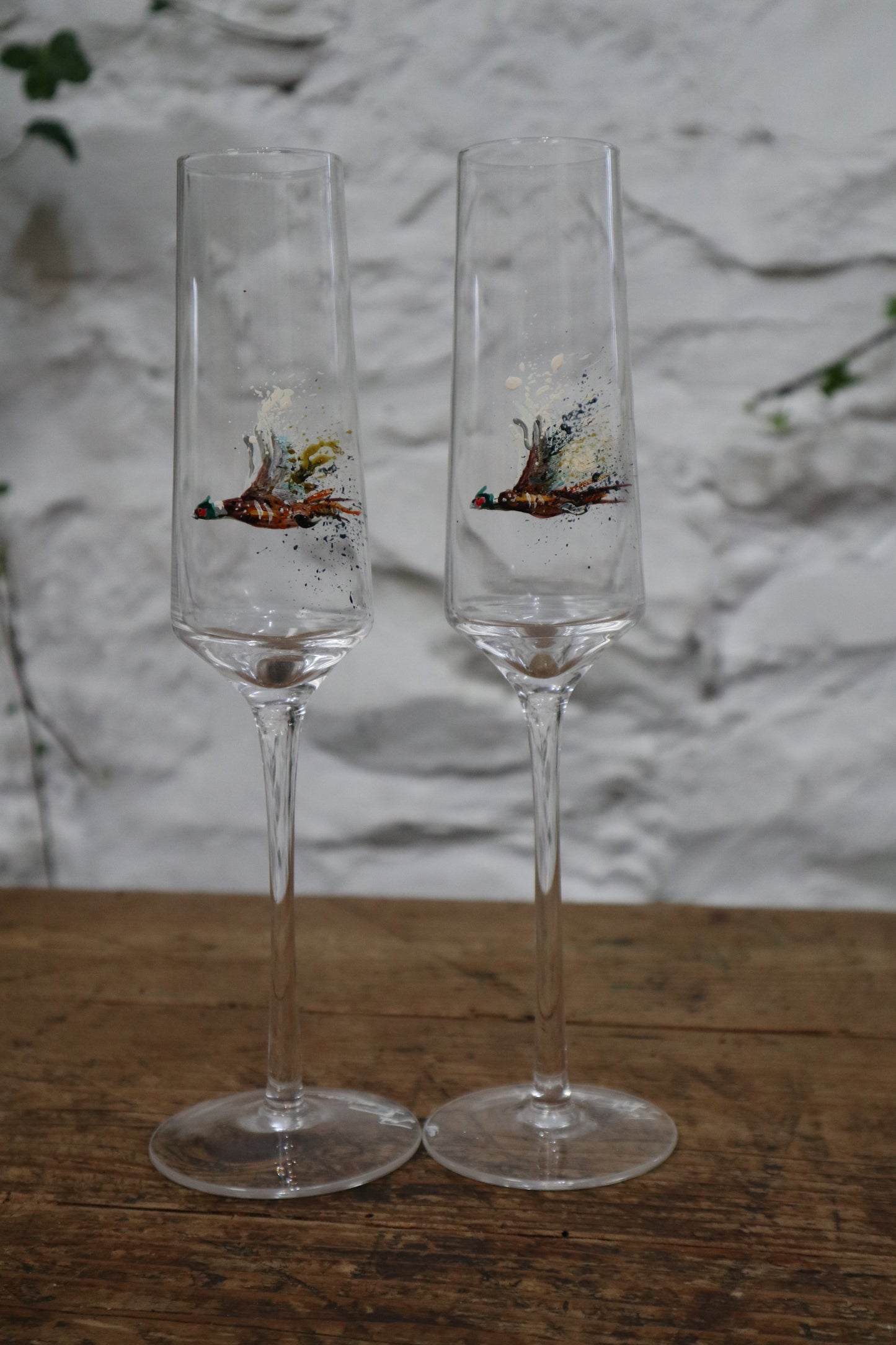 Set of Pheasant Champagne Flutes (Hand painted)