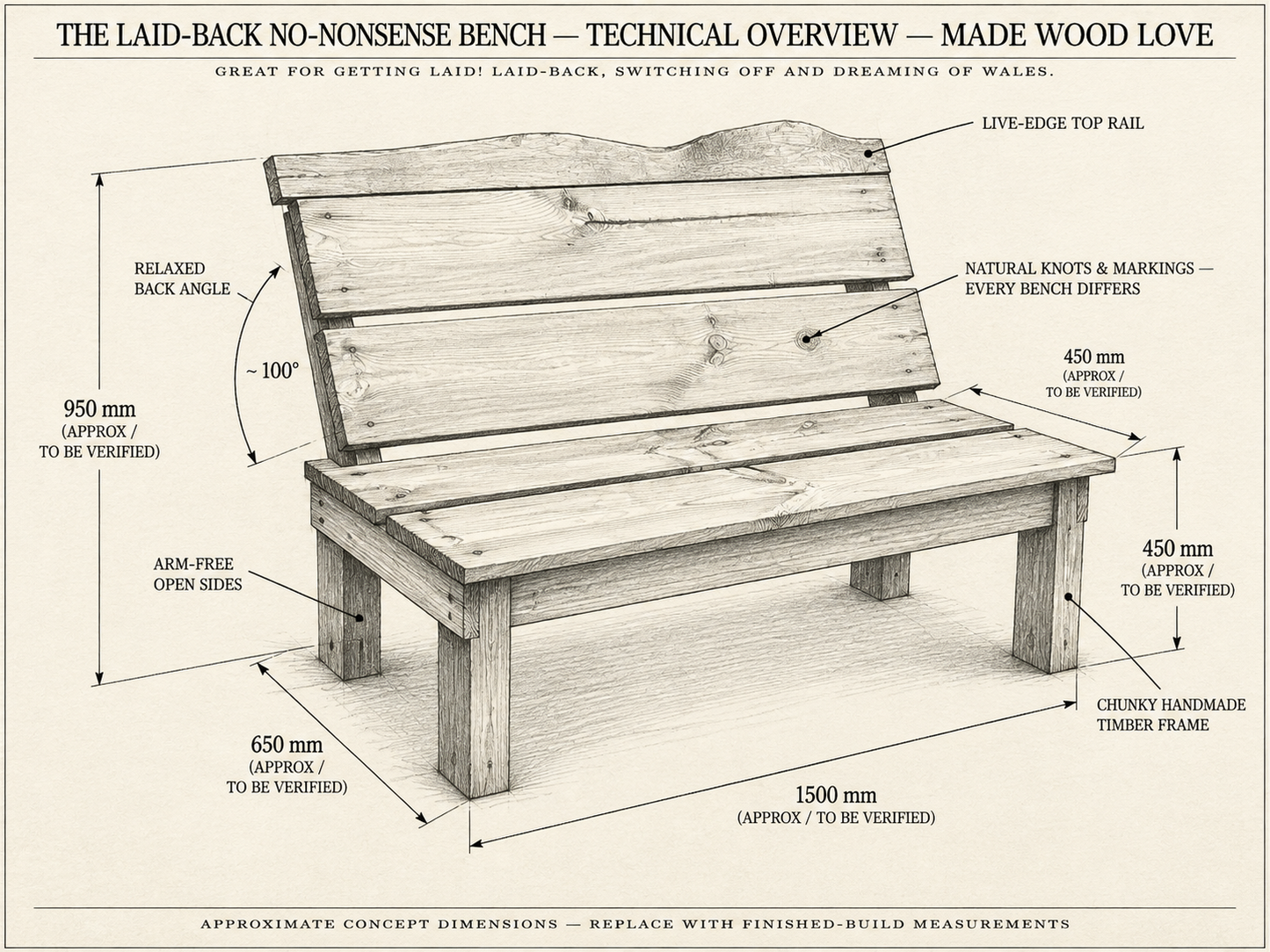LAID BACK NO-NONSENSE BENCH by Made Wood Love – photo 2 of 5