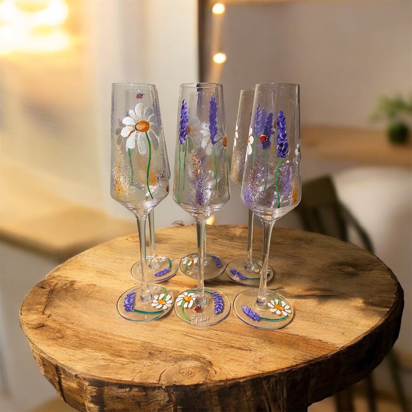 Hand-Painted Floral Champagne Glass – 280 ml