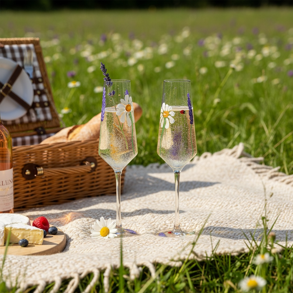 Hand-Painted Floral Champagne Glass – 280 ml