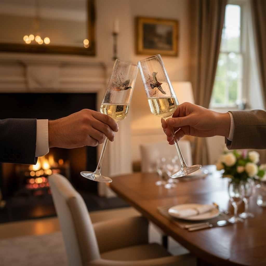 Set of 4 Game Bird Champagne Flutes (Hand painted)