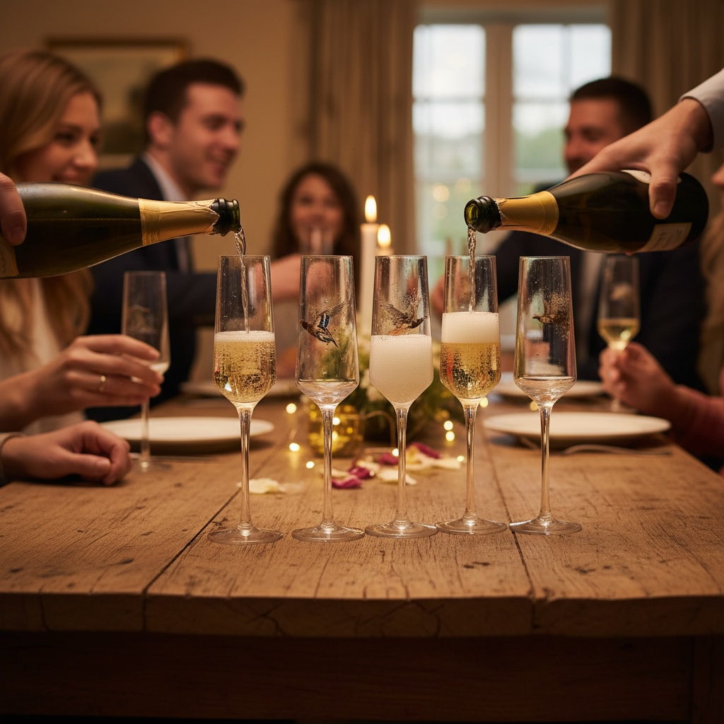 Set of 4 Game Bird Champagne Flutes (Hand painted)