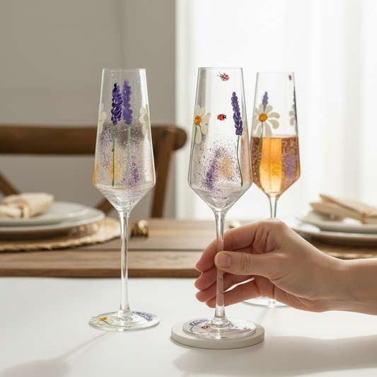 Hand-Painted Floral Champagne Glass – 280 ml