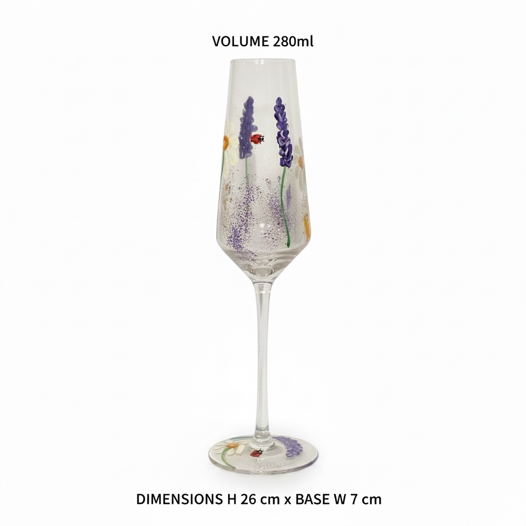 Hand-Painted Floral Champagne Glass – 280 ml
