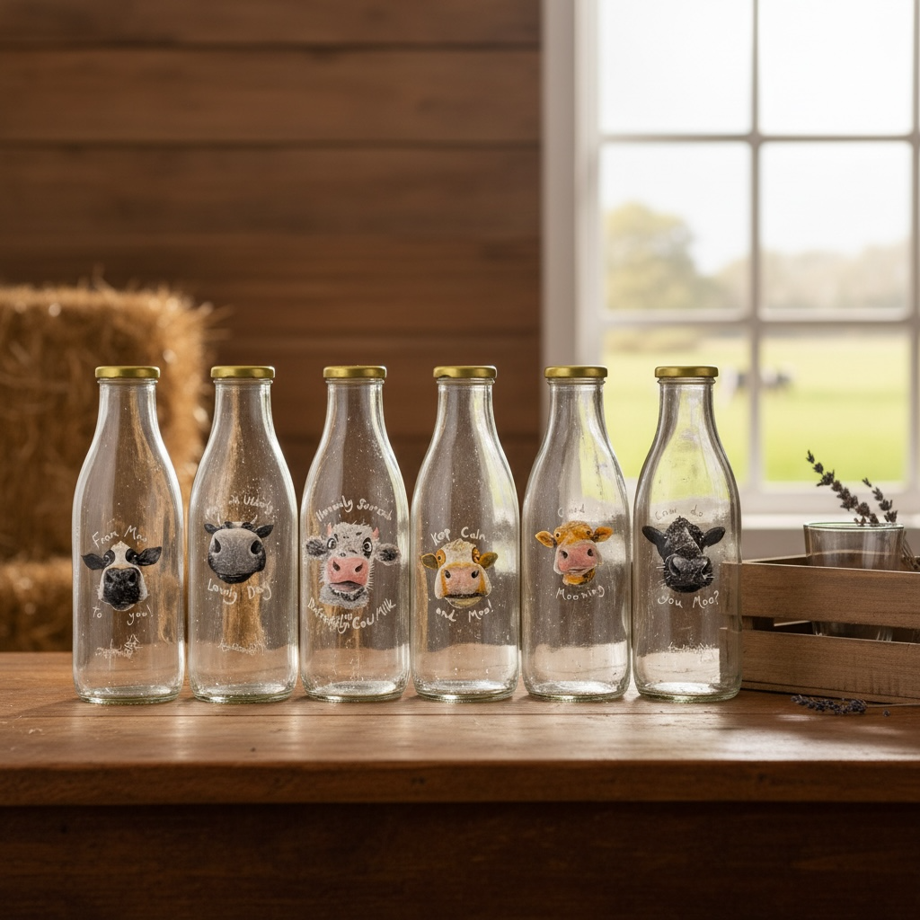 Hand-Painted Cow Milk Bottles – Each Utterly Unique 🐄