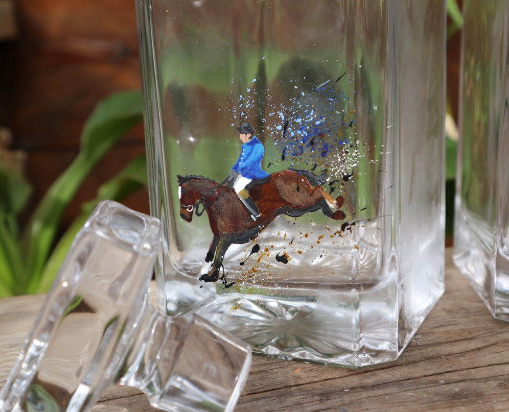 Pair of Riders on horse Decanters