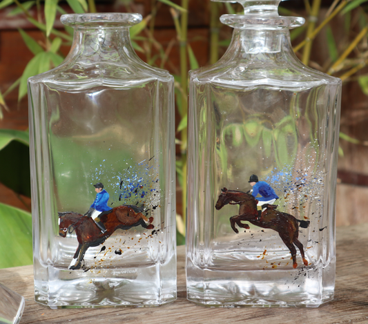 Pair of Riders on horse Decanters