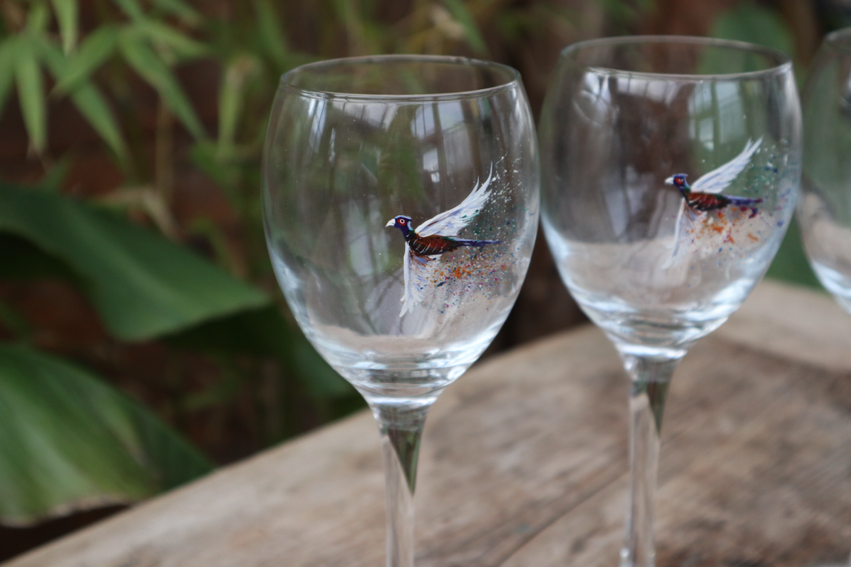 Set of 4 Pheasant Wine Glasses