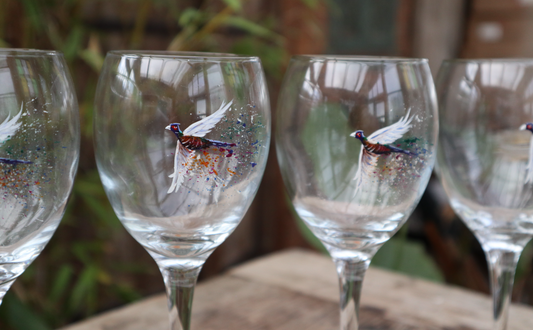 Set of 4 Pheasant Wine Glasses