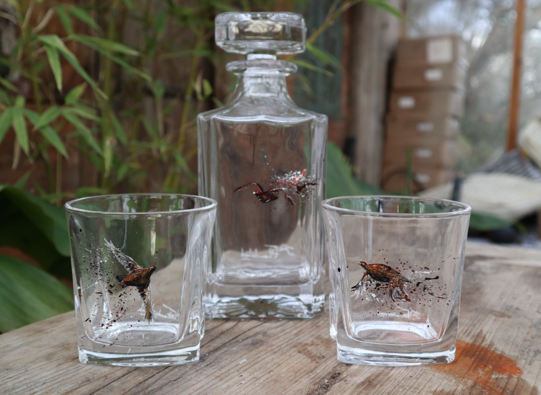 Hand Painted Red Grouse Glassware