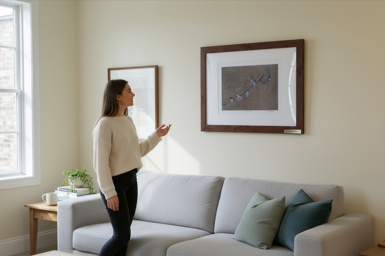 Study of Swallows art print in a home setting showing scale 