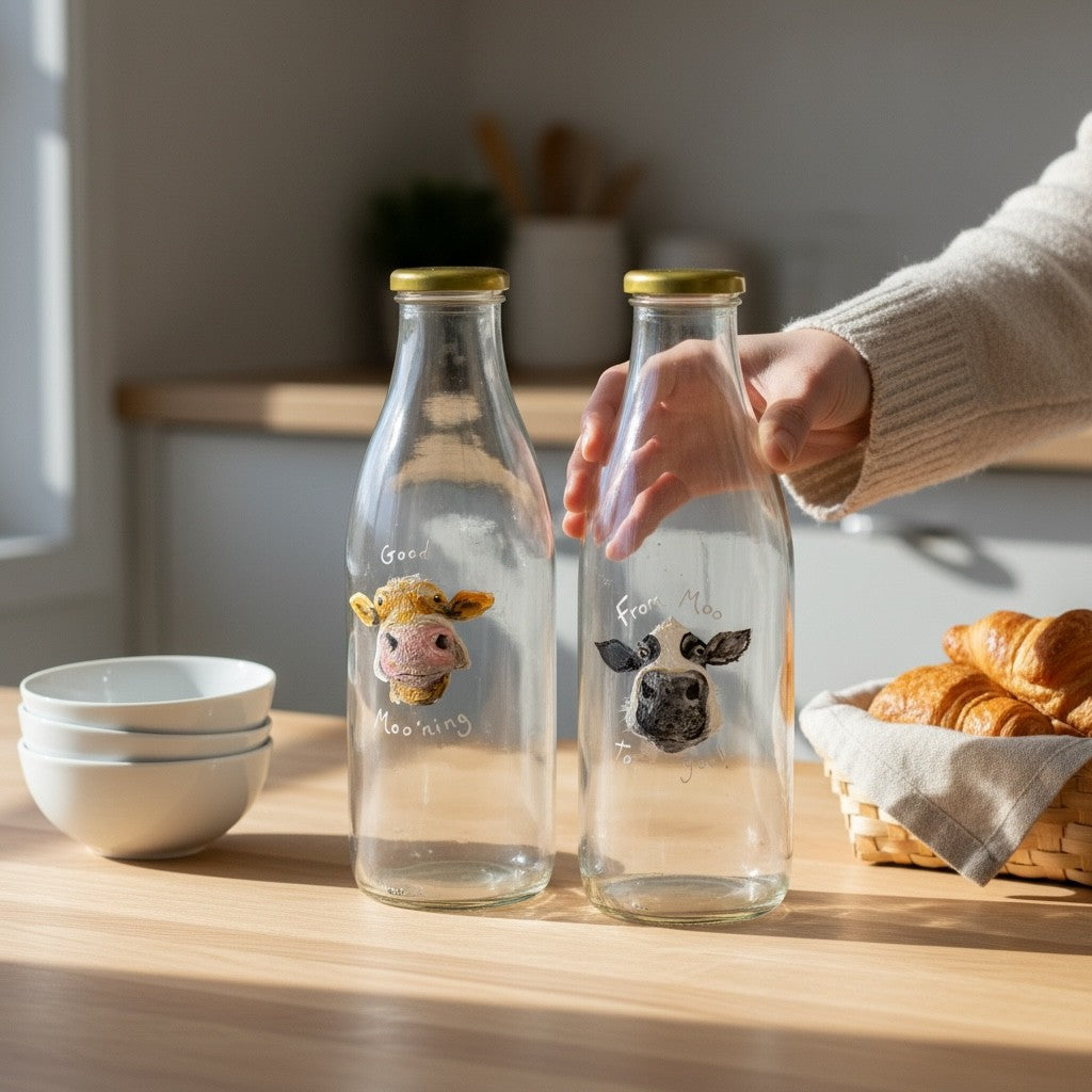 Hand-Painted Cow Milk Bottles – Each Utterly Unique 🐄