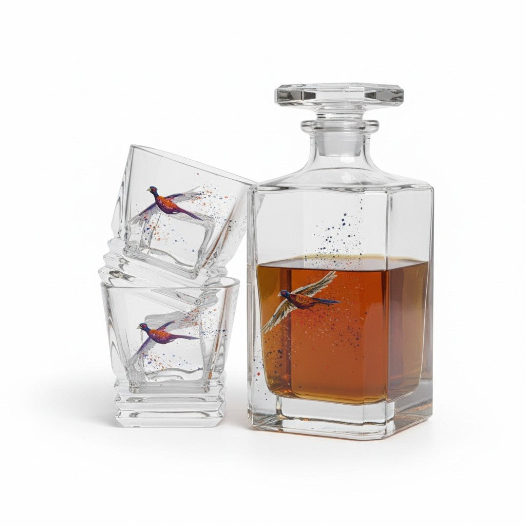 Hand painted Pheasant glassware