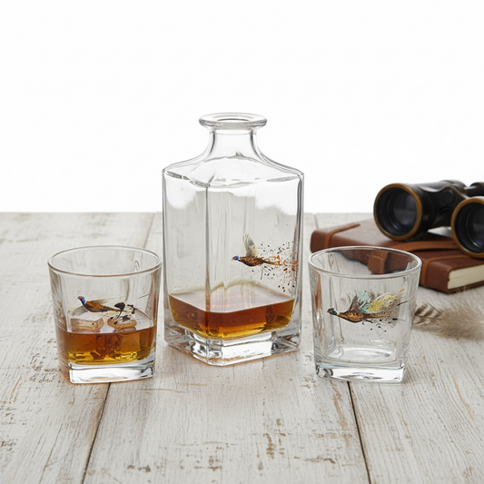 Hand painted Pheasant glassware