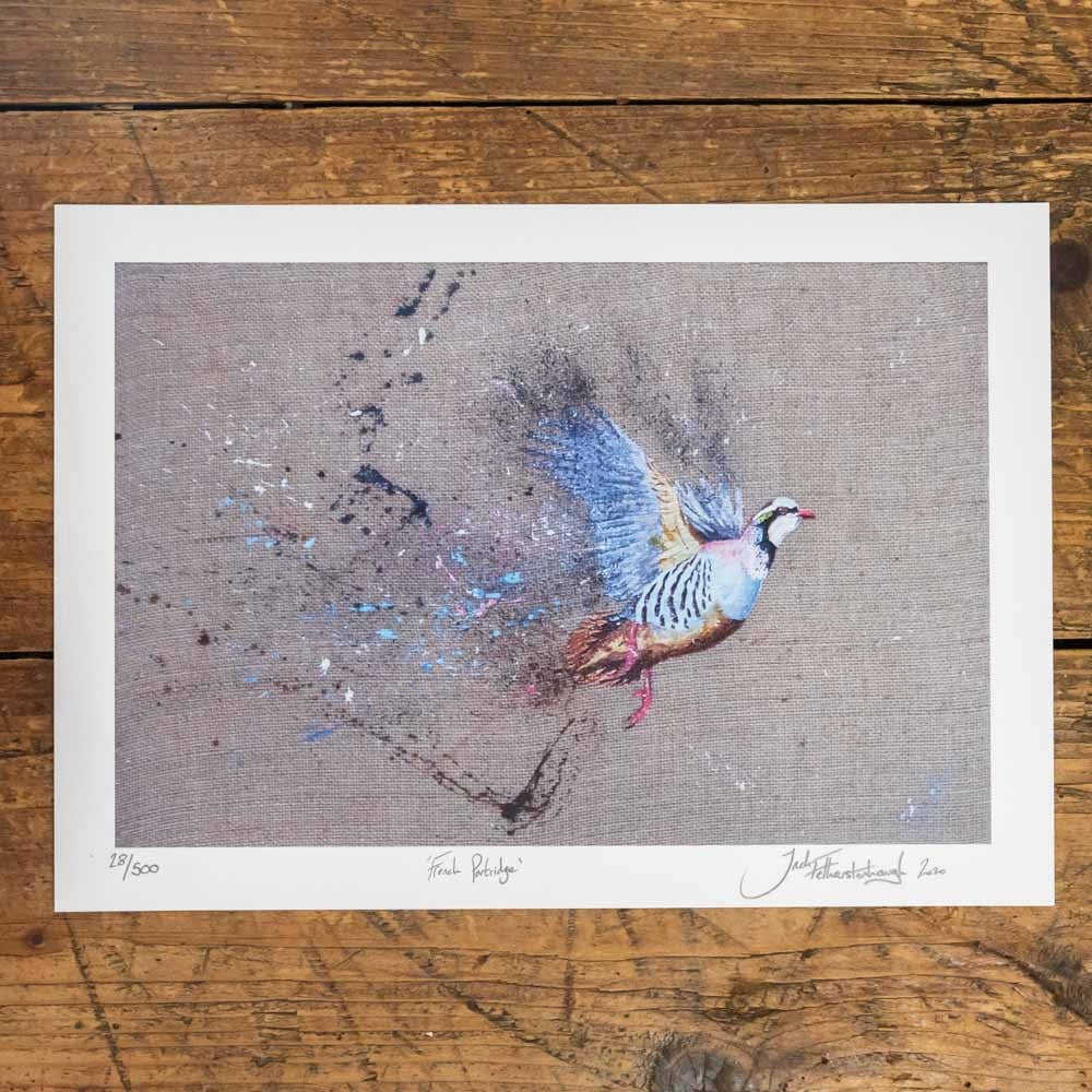 Artist Print/Poster of a French Partridge bird. Each Print is hand signed by artist Jack Fetherstonhaugh. Artwork available at www.jackfethers.com