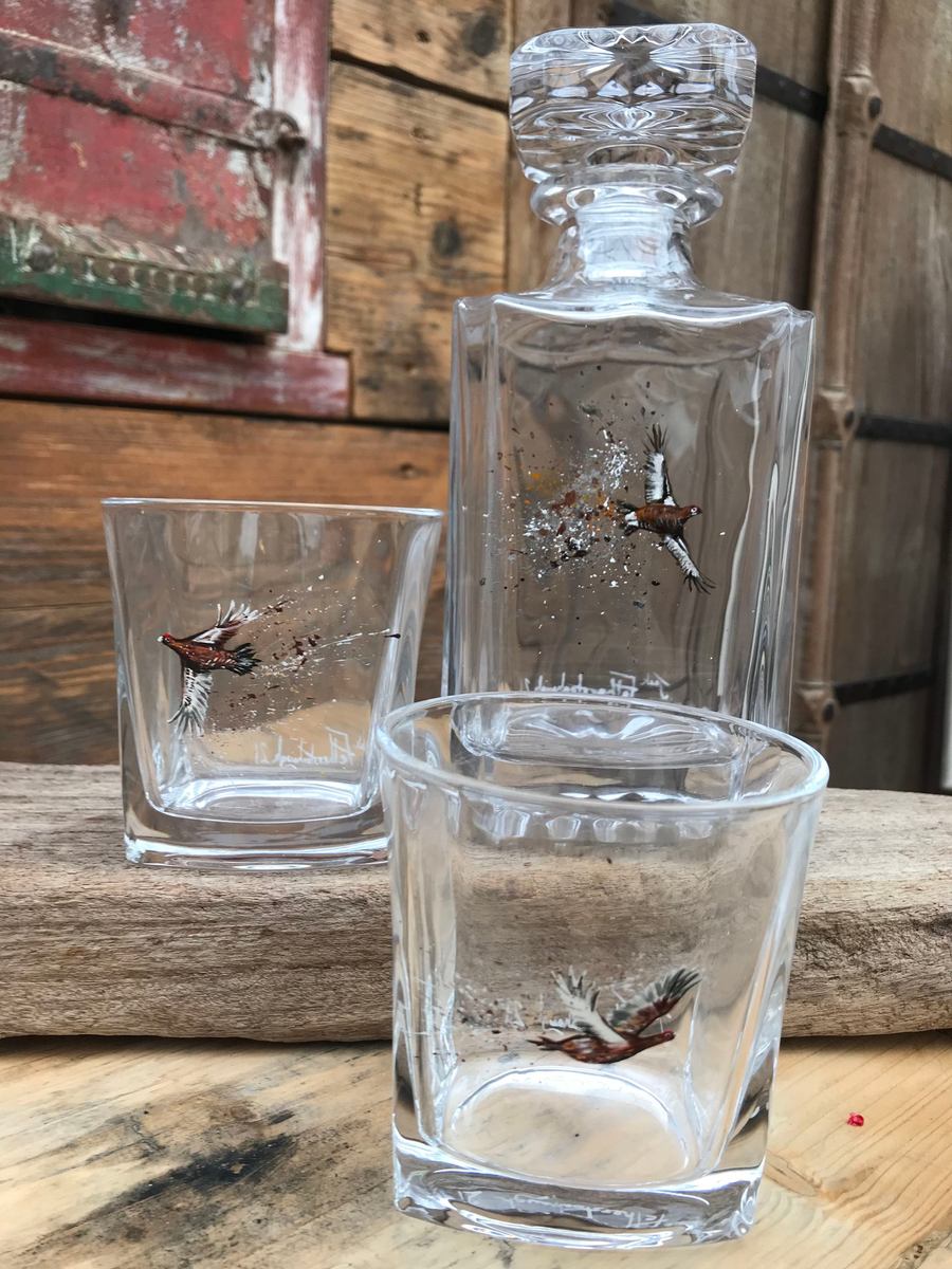 Hand Painted Red Grouse Glassware